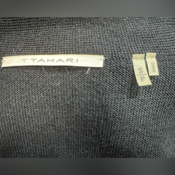 TAHARI Black Wool Mix Chiffon Collar Trim Cardigan Size Small - Picture 5 of 12